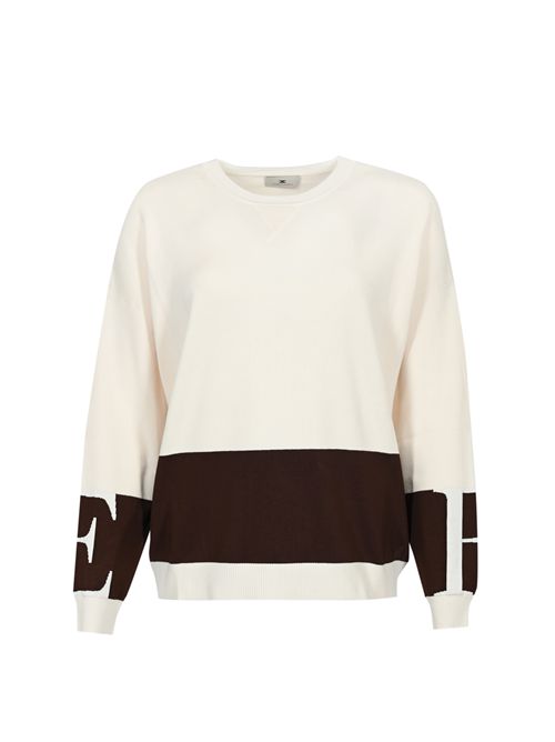 Maglia in viscosa con bande logo lucide Milk/Coffe Elisabetta Franchi | MK01S56E2EG2